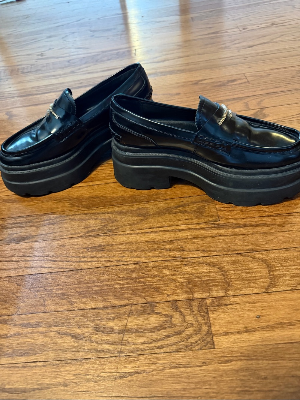 Alexander Wang Black Patent Leather Platform Penny Loafers - Picture 6 of 8